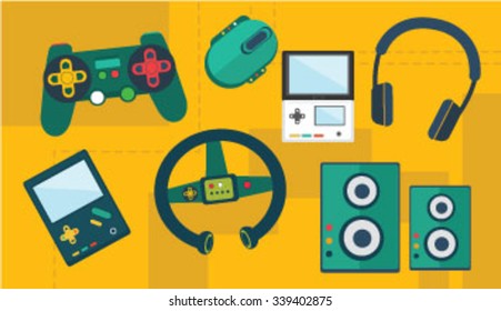 game consoles vector design on yellow background
