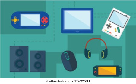 game consoles vector design on green background  