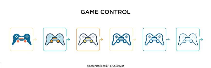 Game control vector icon in 6 different modern styles. Black, two colored game control icons designed in filled, outline, line and stroke style. Vector illustration can be used for web, mobile, ui