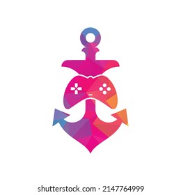 Game controller and anchor logo template. Joystick and anchor logo. Joystick and anchor icon.	