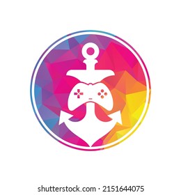 Game controller and anchor logo template. Joystick and anchor logo. Joystick and anchor icon.