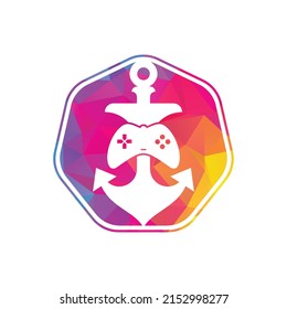 Game controller and anchor logo template. Joystick and anchor logo. Joystick and anchor icon.