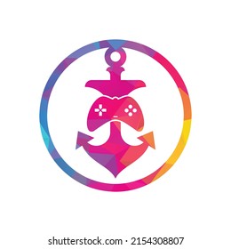 Game controller and anchor logo template. Joystick and anchor logo. Joystick and anchor icon.