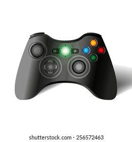 Game controller. Black joystick. Joystick game console. Vector gamepad in eps