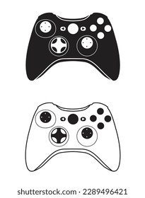 Game controller in black and white. Vector flat illustrations of gamepad for game apps or websites. 