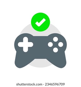 Game controller check mark, installed successfully concept illustration flat design vector eps10