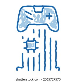game controller chip sketch icon vector. Hand drawn blue doodle line art game controller chip sign. isolated symbol illustration