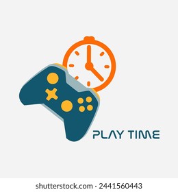 Game controller and clock icon. Time to play. Stock vector illustration isolated