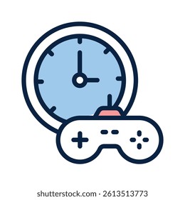 Game controller and clock symbolizing recreational or gaming time