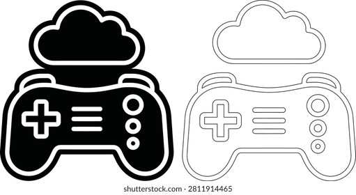 Game controller with cloud computing icon vector illustration set controller joystick technology internet streaming software entertainment connection