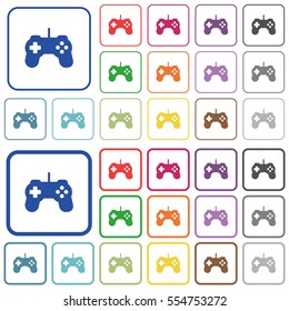 Game controller color flat icons in rounded square frames. Thin and thick versions included.