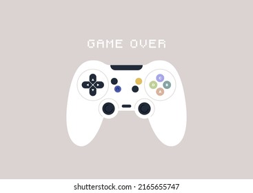 A game controller with colorful buttons and a game over sign, a failure concept