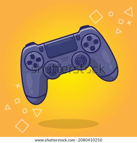 Game controller. Game control joystick. Gameplay equipment. Wireless gaming device. Video game. Entertainment devise. Vector traced illustration. Hand drawn digital art.
