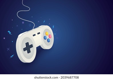 Game controller for controlling PC and console games. Video game background concept with white joystick.