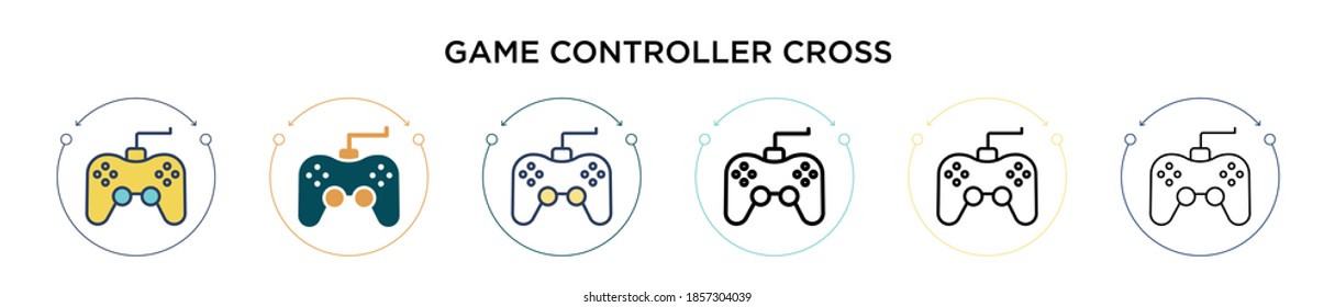 Game controller cross icon in filled, thin line, outline and stroke style. Vector illustration of two colored and black game controller cross vector icons designs can be used for mobile, ui, web