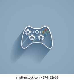 Game controller, flat icon isolated on a blue background for your design, vector illustration