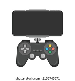Game controller or gamepad and smartphone in flat style. Joystick icon isolated on white background. Control console for video games. Vector illustration EPS 10.