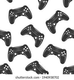 Game controller, Gamepad with sticks and buttons, video game controller isolated on white background. Seamless background.