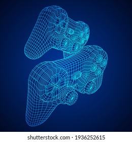 Game controller or gamepad for videogames. Wireframe low poly mesh vector illustration.