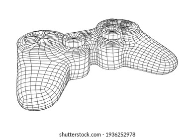 Game controller or gamepad for videogames. Wireframe low poly mesh vector illustration.