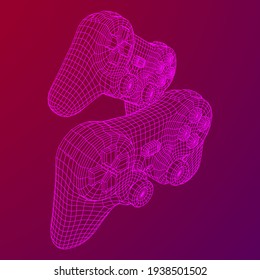 Game controller or gamepad for videogames. Wireframe low poly mesh vector illustration.