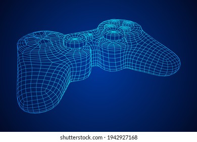 Game controller or gamepad for videogames. Wireframe low poly mesh vector illustration.