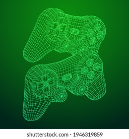 Game controller or gamepad for videogames. Wireframe low poly mesh vector illustration.