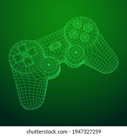 Game controller or gamepad for videogames. Wireframe low poly mesh vector illustration.