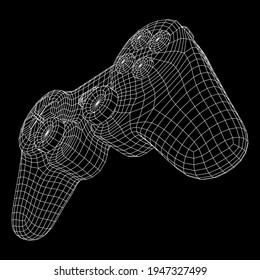 Game controller or gamepad for videogames. Wireframe low poly mesh vector illustration.