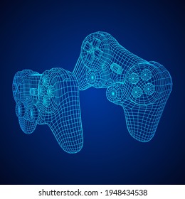 Game controller or gamepad for videogames. Wireframe low poly mesh vector illustration.