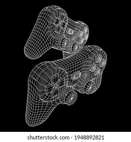 Game controller or gamepad for videogames. Wireframe low poly mesh vector illustration.
