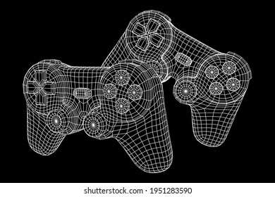 Game controller or gamepad for videogames. Wireframe low poly mesh vector illustration.