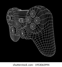 Game controller or gamepad for videogames. Wireframe low poly mesh vector illustration.