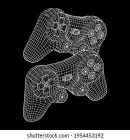 Game controller or gamepad for videogames. Wireframe low poly mesh vector illustration.