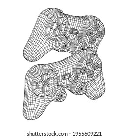 Controlador de juego o gamepad para videojuegos. Ilustración vectorial de malla baja de malla de malla de alambre.