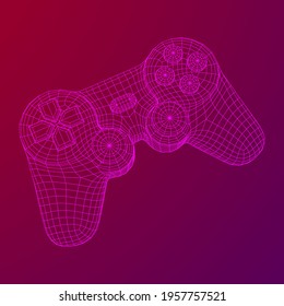 Game controller or gamepad for videogames. Wireframe low poly mesh vector illustration.