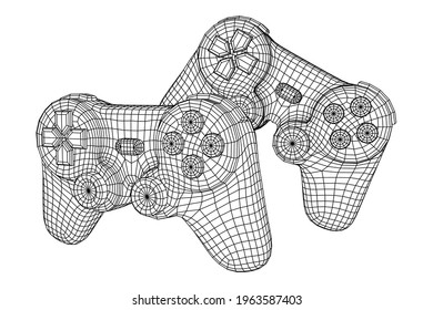 Game controller or gamepad for videogames. Wireframe low poly mesh vector illustration.