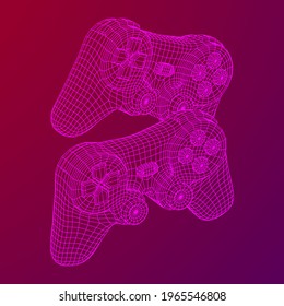 Game controller or gamepad for videogames. Wireframe low poly mesh vector illustration.