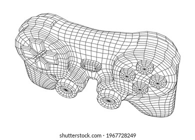 Game controller or gamepad for videogames. Wireframe low poly mesh vector illustration.
