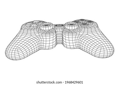 Game controller or gamepad for videogames. Wireframe low poly mesh vector illustration.