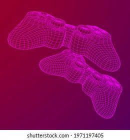 Game controller or gamepad for videogames. Wireframe low poly mesh vector illustration.