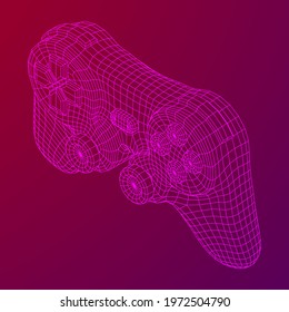 Game controller or gamepad for videogames. Wireframe low poly mesh vector illustration.