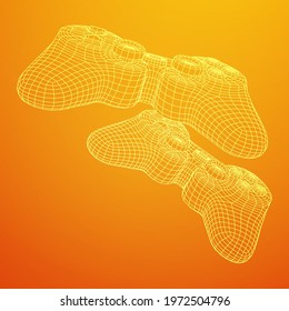 Game controller or gamepad for videogames. Wireframe low poly mesh vector illustration.