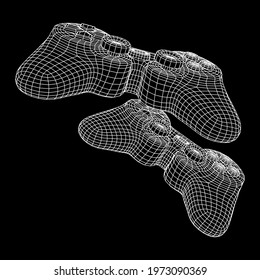 Game controller or gamepad for videogames. Wireframe low poly mesh vector illustration.