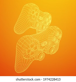 Game controller or gamepad for videogames. Wireframe low poly mesh vector illustration.