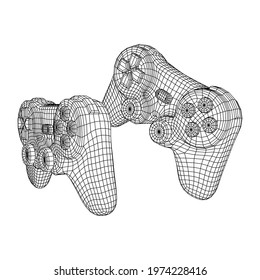 Game controller or gamepad for videogames. Wireframe low poly mesh vector illustration.