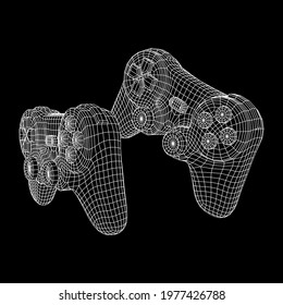 Game controller or gamepad for videogames. Wireframe low poly mesh vector illustration.