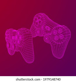 Game controller or gamepad for videogames. Wireframe low poly mesh vector illustration.