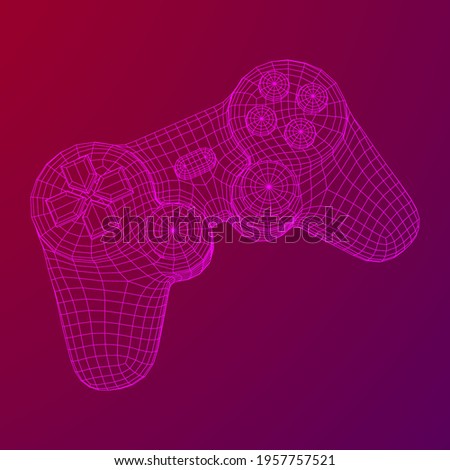 Game controller or gamepad for videogames. Wireframe low poly mesh vector illustration.