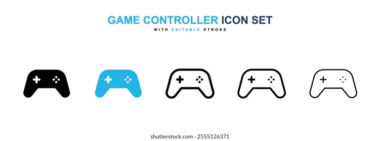 Game controller icon collection in black and blue colors